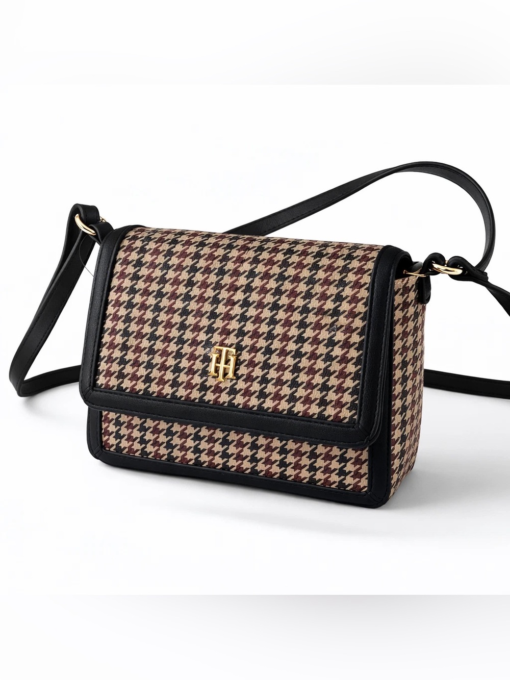 Tommy Hilfiger Navy, Cream & Burgundy Houndstooth Crossbody Bag